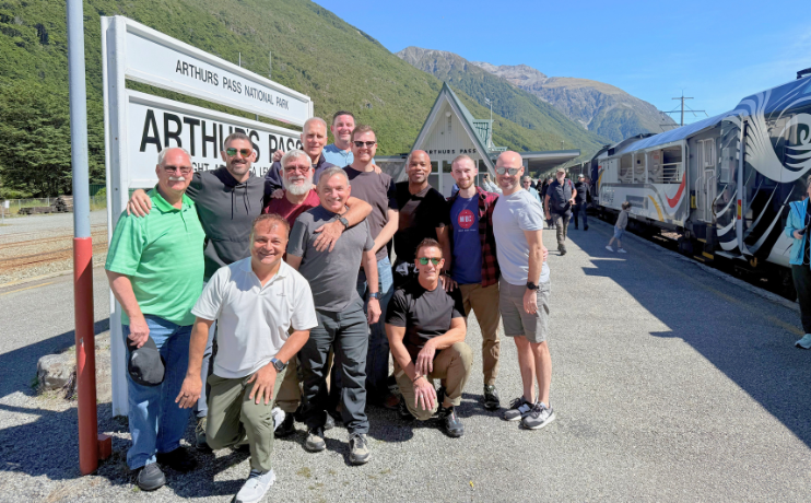 Pivot Trip small-group New Zealand tour for gay men — at Arthur's Pass during TranzAlpine train ride