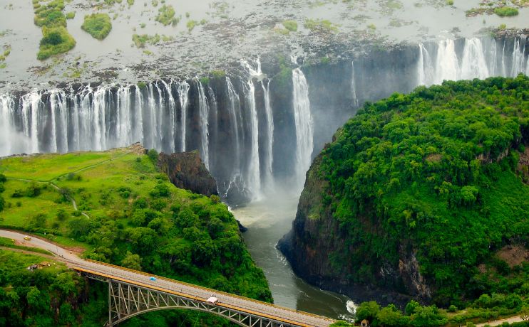 Victoria Falls aerial shot - gay safari gay travel Botswana Africa with Pivot Trip