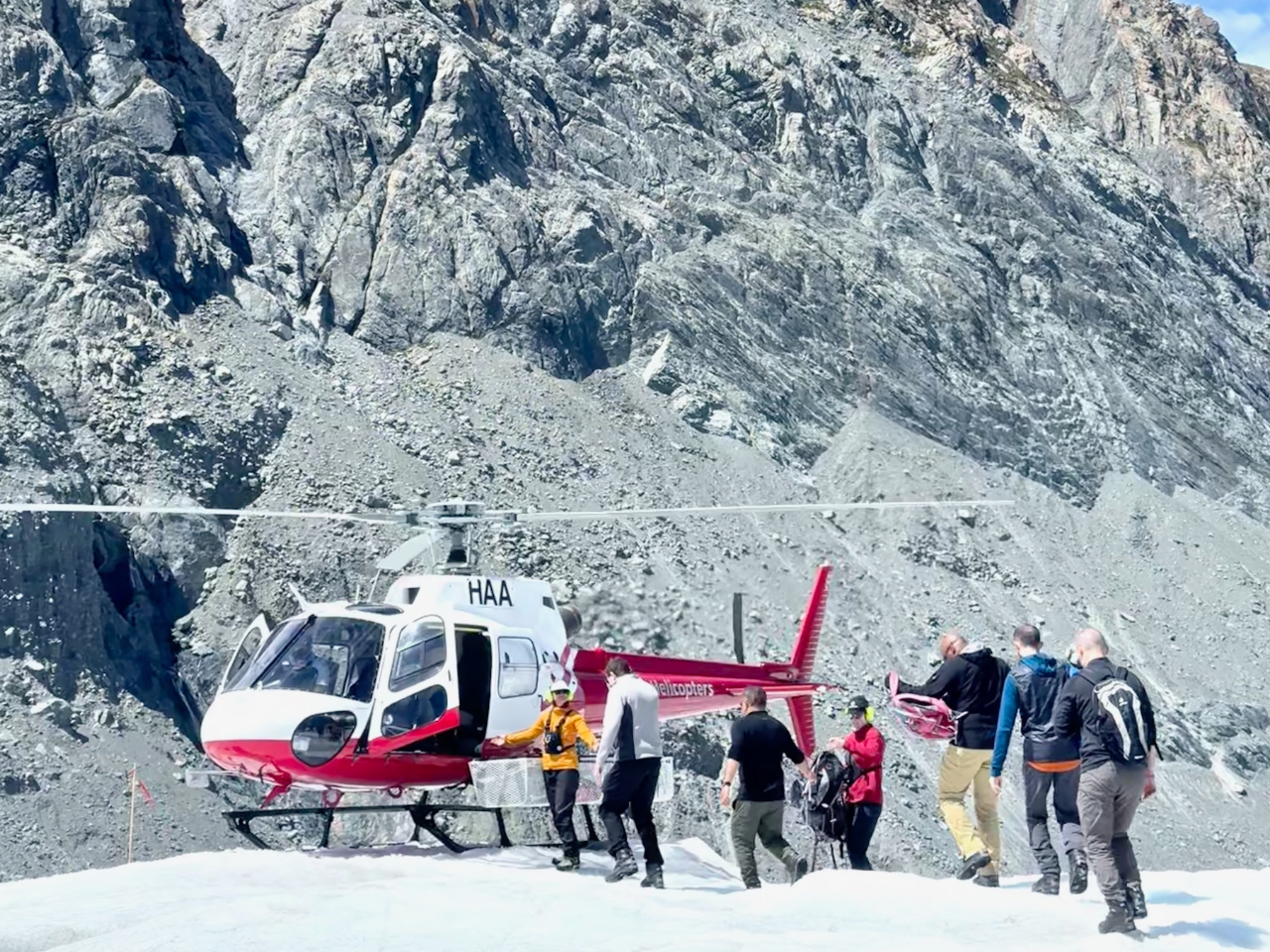 Pivot Trip small-group New Zealand tour for gay men gay travel — Tasman Glacier Heli-Hike helicopter