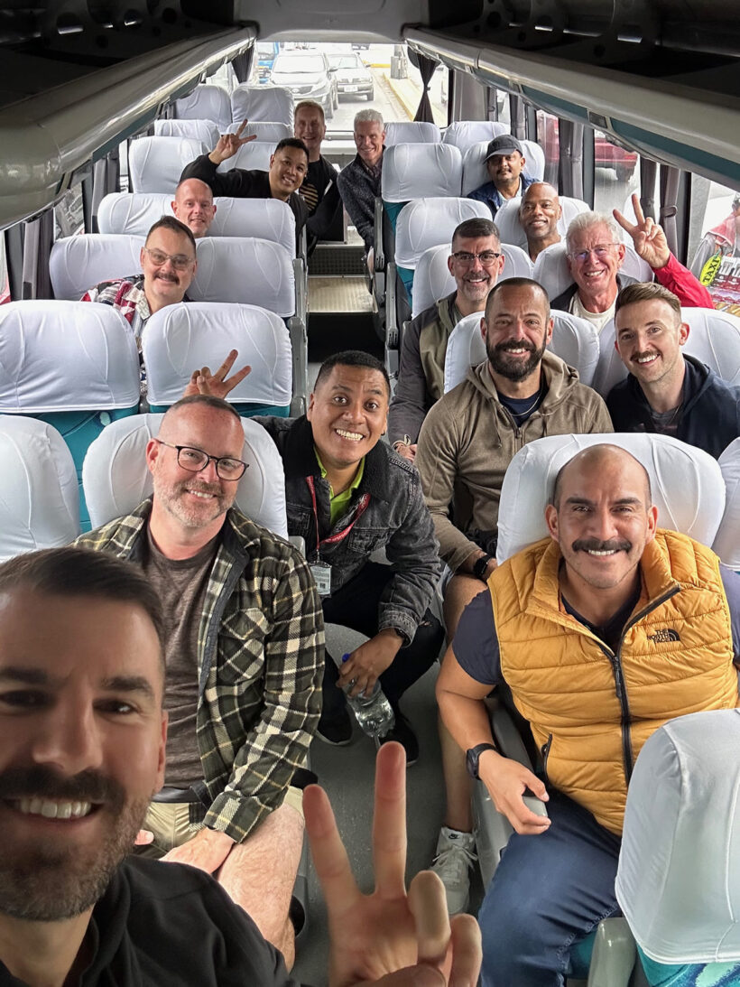 Cory and Pivot Trip travelers on bus