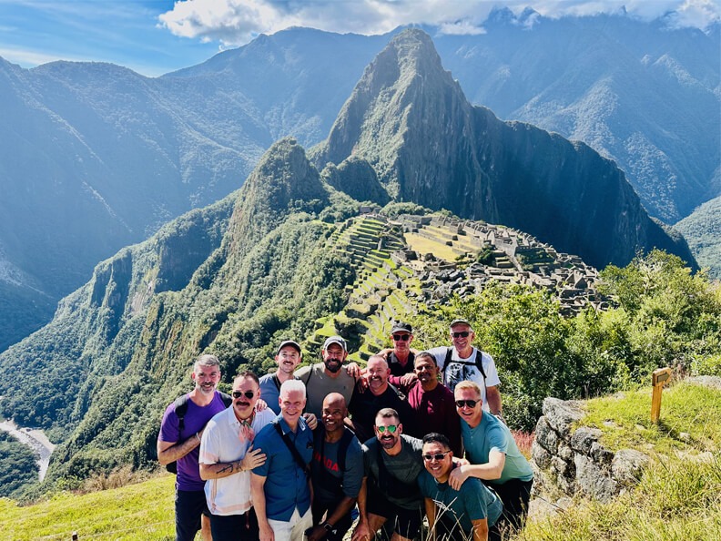 A group of gay travelers on the Pivot Trip adventure to Machu Picchu