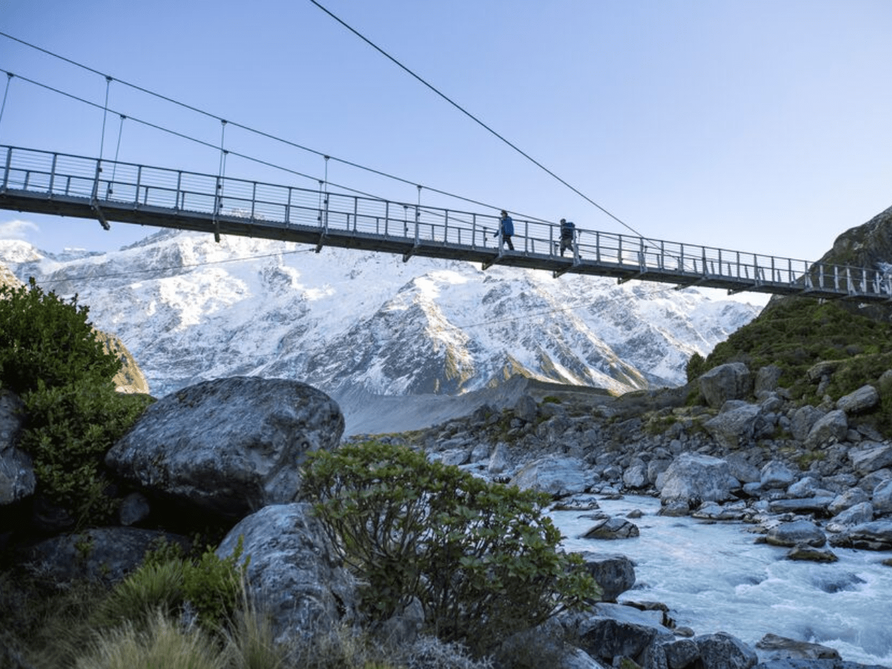 Crossing foot bridge in New Zealand