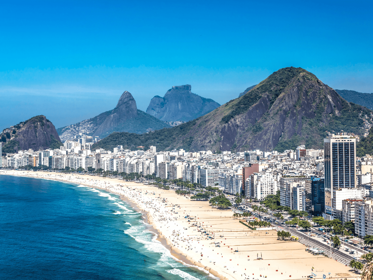 View of Copacabana, Arpoador, Ipanema, Leblon beaches in Brazil