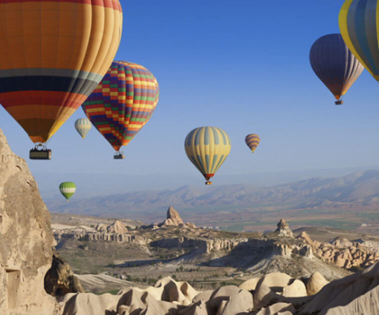 Colorful hot air balloons over Turkiye