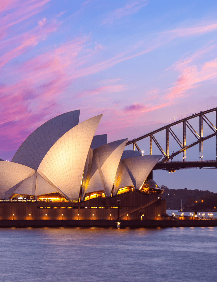 Pivot Trip small-group Australia tour for gay men gay travel — Sydney Opera House at night