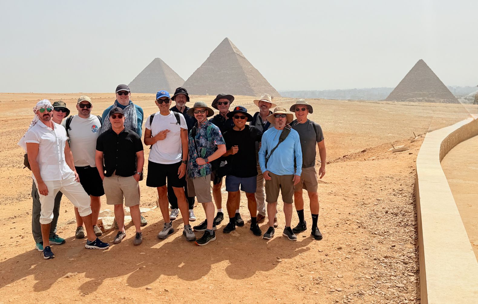 gay men at Giza Pyramids in Cairo, Egypt, on gay tour of Nile